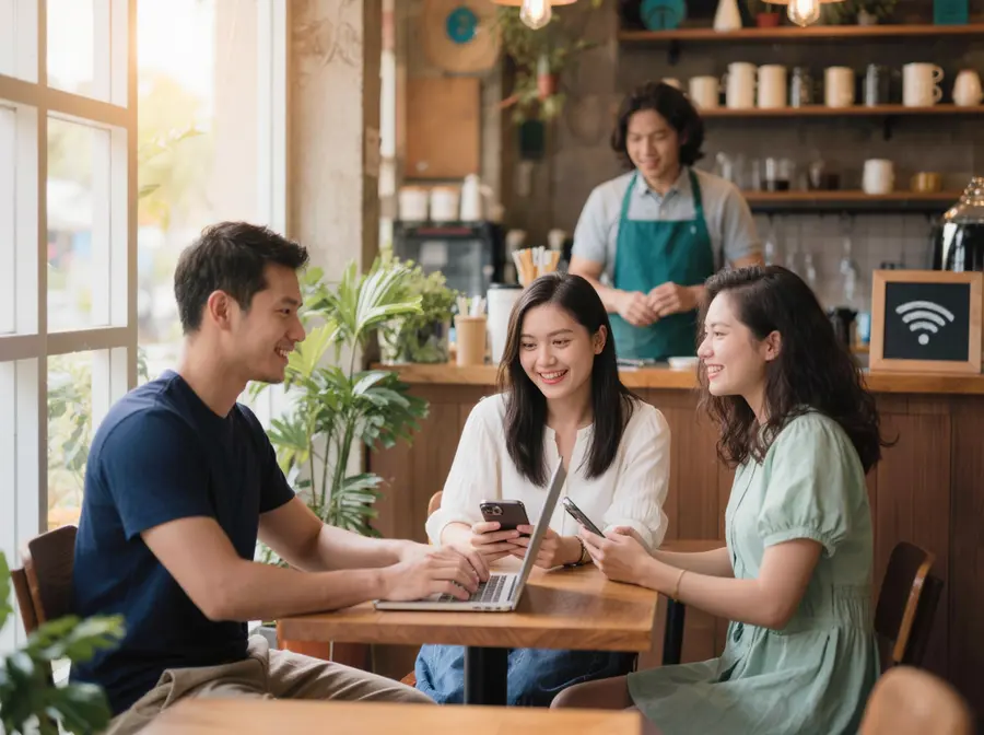 Cafe customers on paid WiFi